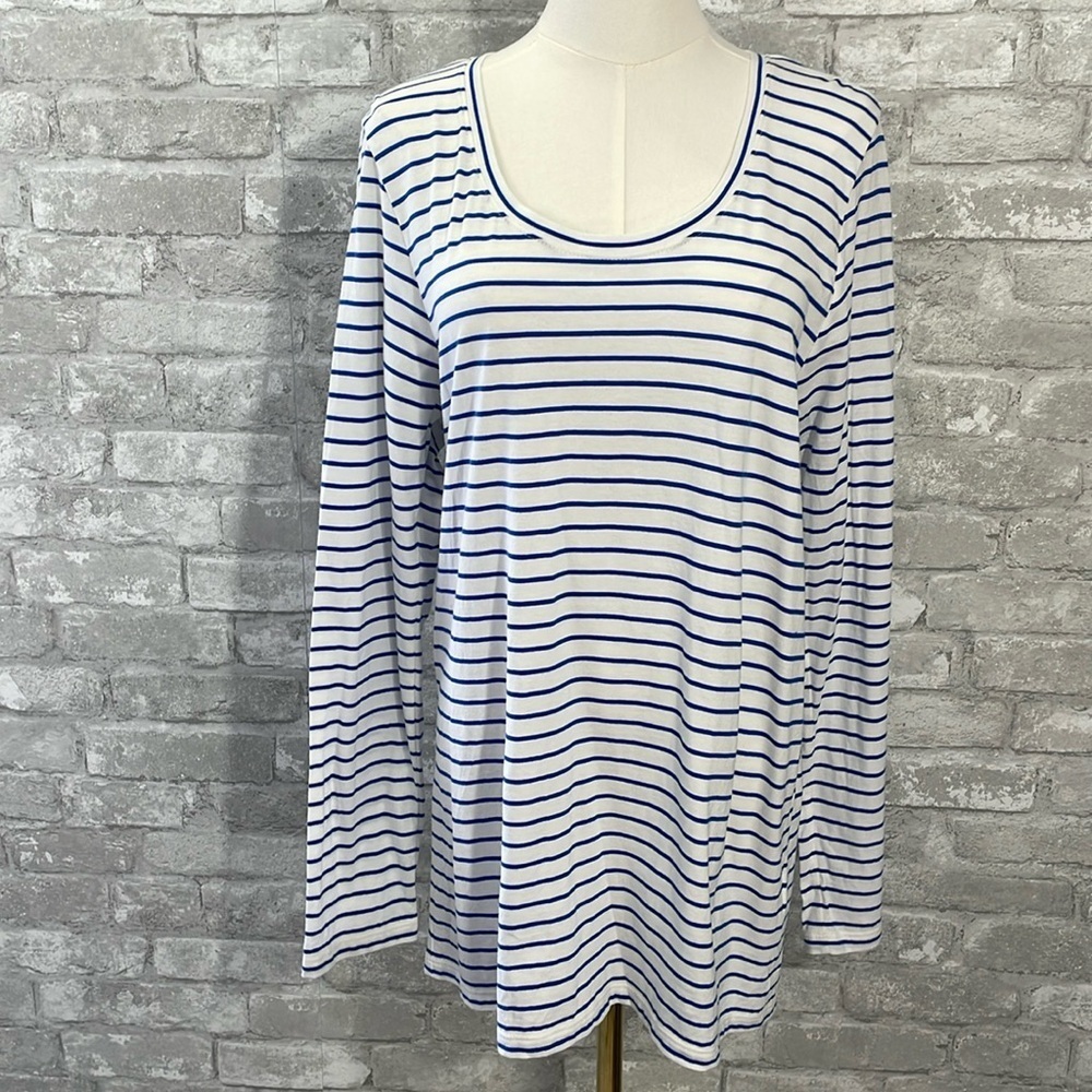 Pendleton Blue Stripe Pima Cotton Long Sleeve Top